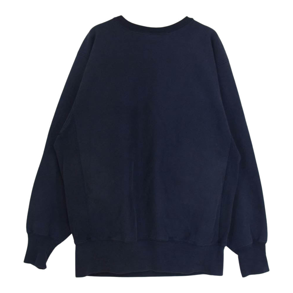Champion チャンピオン USA製 90s REVERSE WEAVE リバースウィーブ ロゴ刺繍 クルーネック スウェット ネイビー系 L【中古】