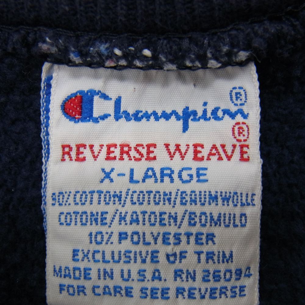Champion チャンピオン USA製 90s REVERSE WEAVE リバースウィーブ ロゴ刺繍 クルーネック スウェット ネイビー系 L【中古】