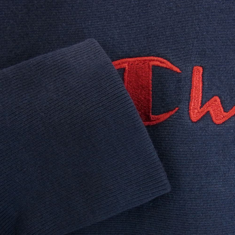 Champion チャンピオン USA製 90s REVERSE WEAVE リバースウィーブ ロゴ刺繍 クルーネック スウェット ネイビー系 L【中古】