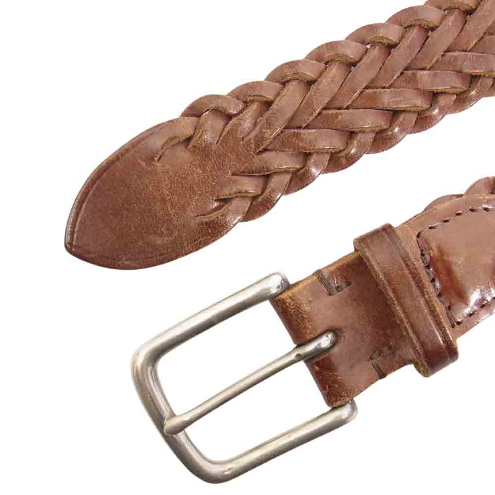 WHITE HOUSE COX ホワイトハウスコックス PLAITED BELT レザー メッシュ ベルト ブラウン系 34/85【中古】