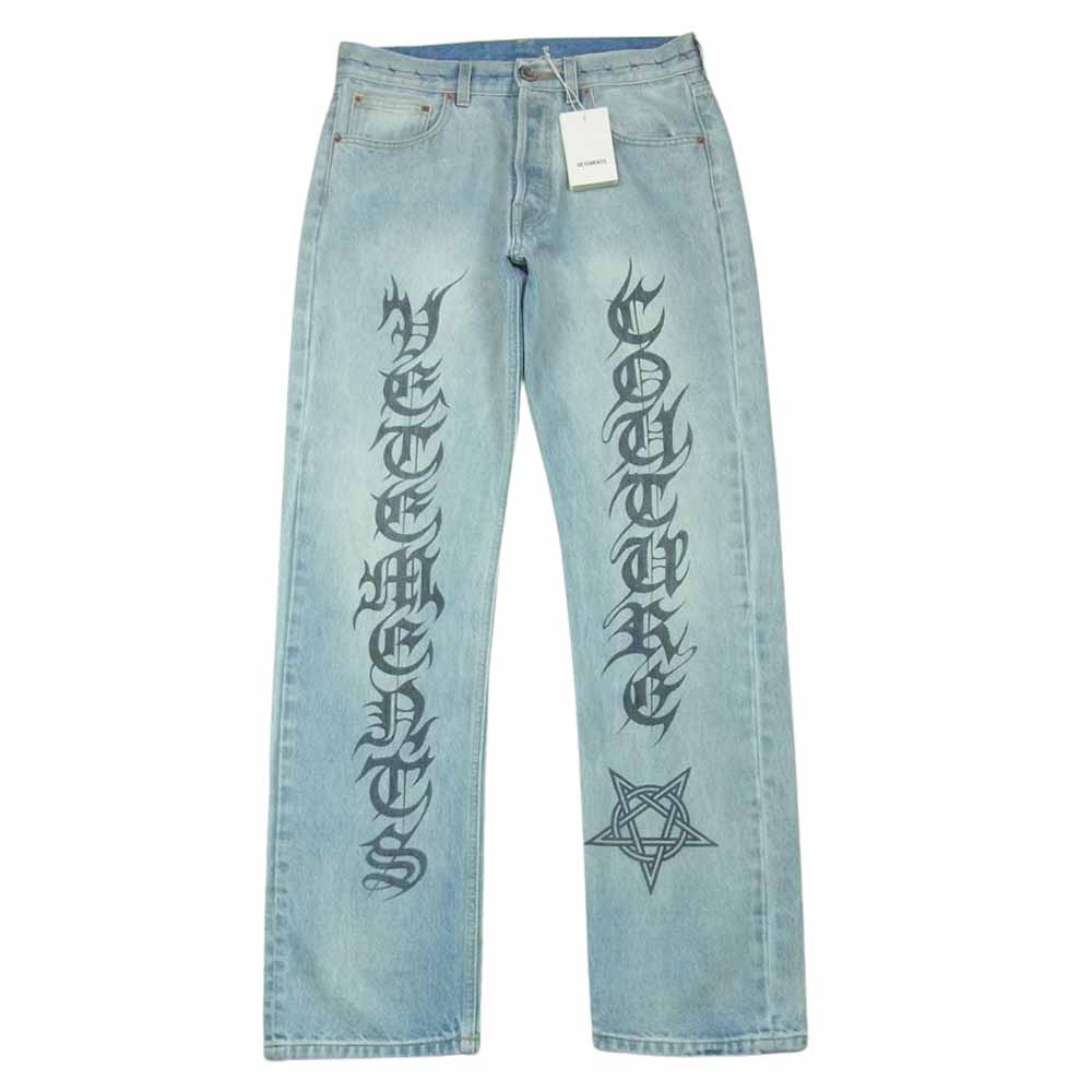 VETEMENTS ヴェトモン 21AW MA52PA720B COUTURE STRAIGHT LEG DENIM トライバルプリント ストレート デニム パンツ インディゴブルー系 XS【中古】