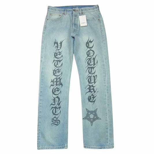 VETEMENTS ヴェトモン 21AW MA52PA720B COUTURE STRAIGHT LEG DENIM トライバルプリント ストレート デニム パンツ インディゴブルー系 XS【中古】