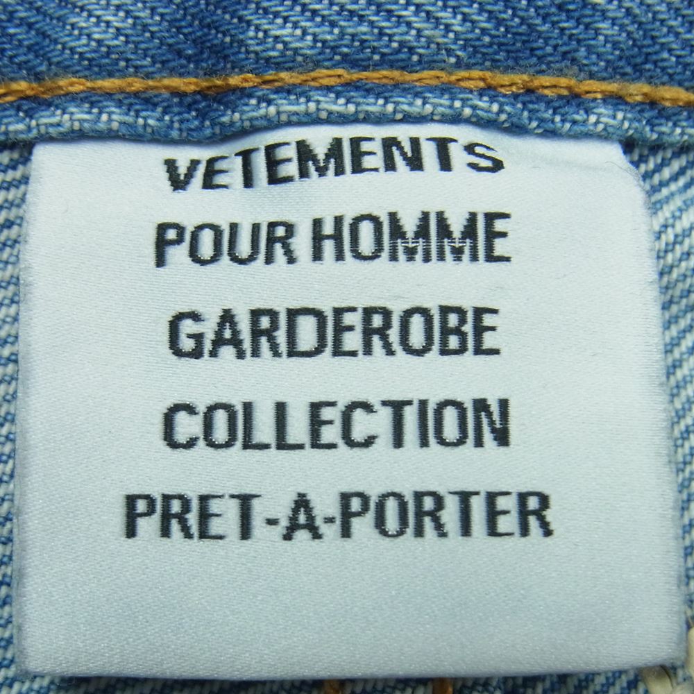 VETEMENTS ヴェトモン 21AW MA52PA720B COUTURE STRAIGHT LEG DENIM トライバルプリント ストレート デニム パンツ インディゴブルー系 XS【中古】