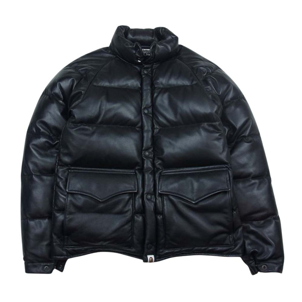 A BATHING APE アベイシングエイプ 001HJ0801010X LEATHER CLASSIC DOWN JACKET シープスキン レザーダウン ジャケット ブラック系 M【中古】