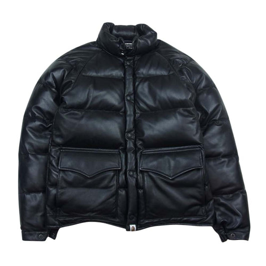 A BATHING APE アベイシングエイプ 001HJ0801010X LEATHER CLASSIC DOWN JACKET シープスキン レザーダウン ジャケット ブラック系 M【中古】