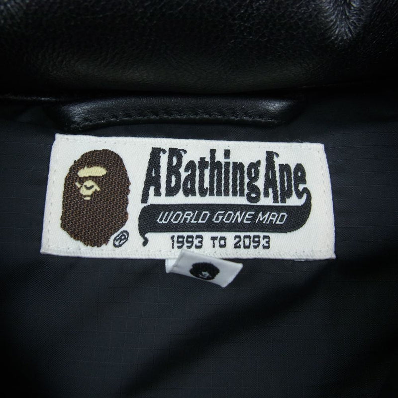 A BATHING APE アベイシングエイプ 001HJ0801010X LEATHER CLASSIC DOWN JACKET シープスキン レザーダウン ジャケット ブラック系 M【中古】