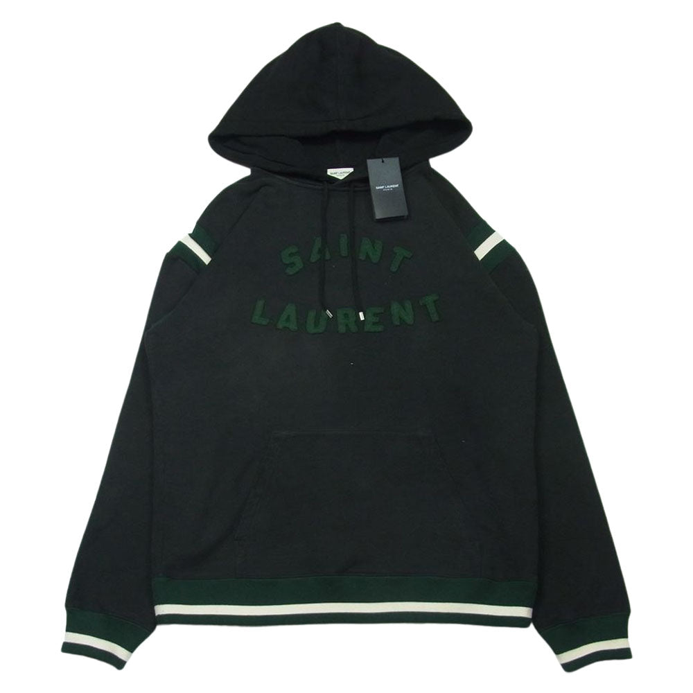 SAINT LAURENT サンローラン 22AW 689395 Y36SV ロゴ フェルト レタリング レース パーカー イタリア製 ブラック系 ダークグリーン系 M【中古】