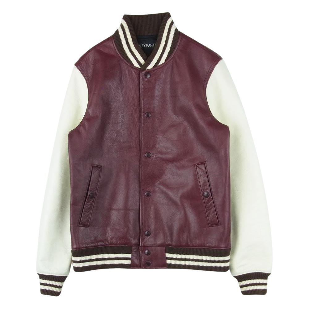 WACKO MARIA ワコマリア VIRSITY JACKET オールレザー ヴァーシティ ジャケット スタジャン オフホワイト系 ボルドー系 S【中古】