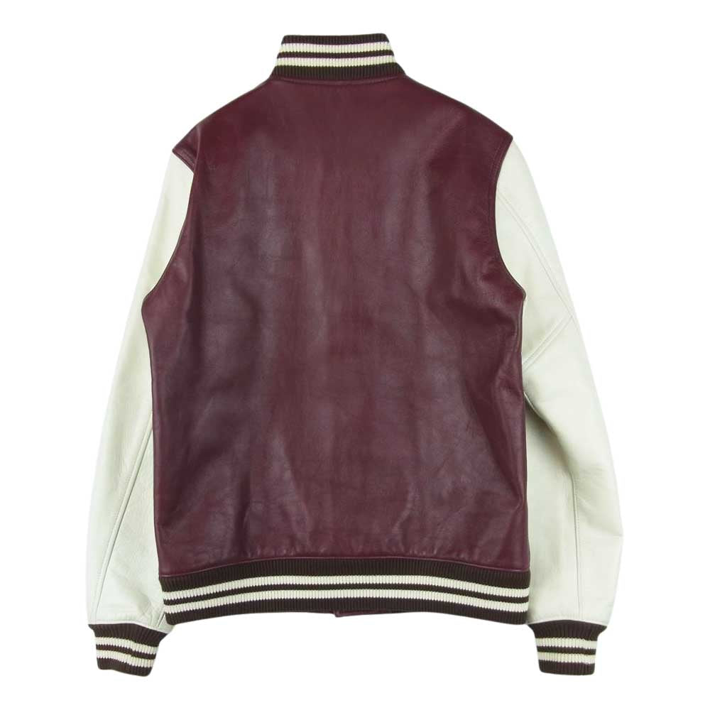 WACKO MARIA ワコマリア VIRSITY JACKET オールレザー ヴァーシティ ジャケット スタジャン オフホワイト系 ボルドー系 S【中古】