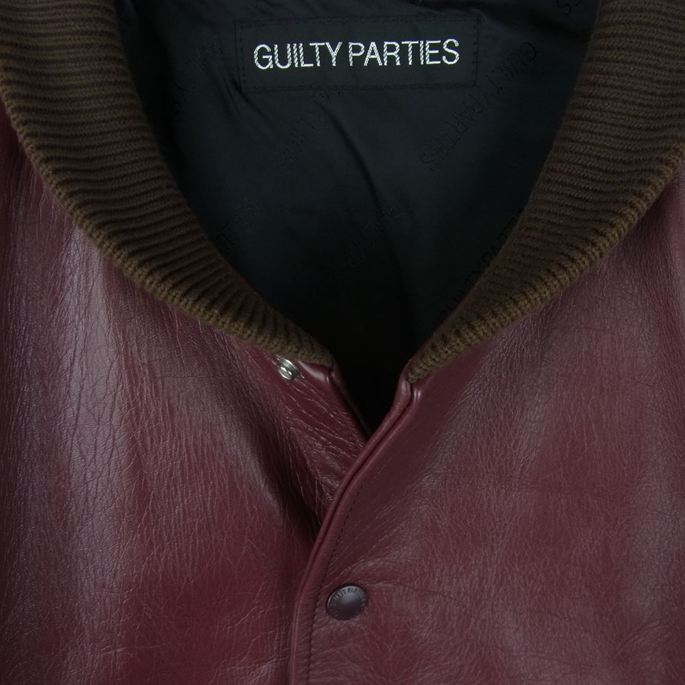 WACKO MARIA ワコマリア VIRSITY JACKET オールレザー ヴァーシティ ジャケット スタジャン オフホワイト系 ボルドー系 S【中古】