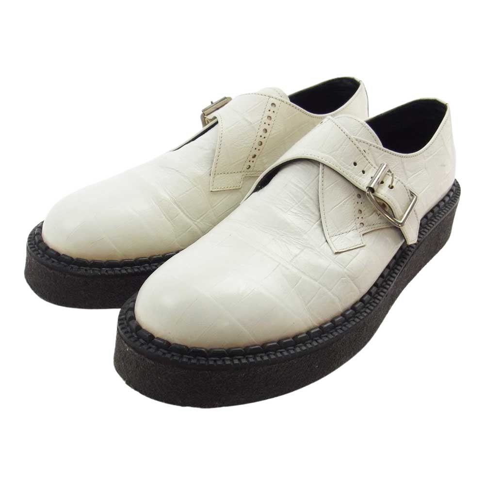 COMME des GARCONS HOMME PLUS コムデギャルソンオムプリュス クロコ型押し モンクストラップ レザー ラバーソール シューズ オフホワイト系 26㎝【中古】