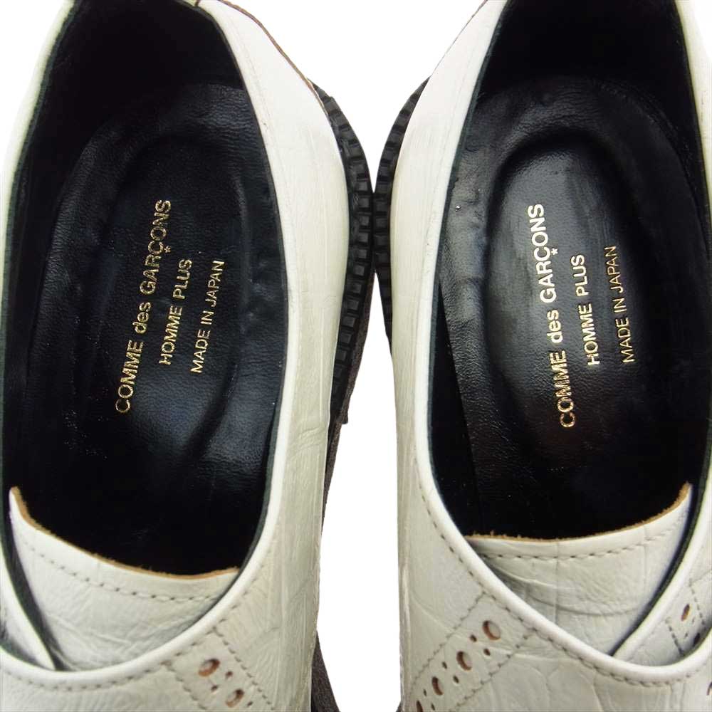 COMME des GARCONS HOMME PLUS コムデギャルソンオムプリュス クロコ型押し モンクストラップ レザー ラバーソール シューズ オフホワイト系 26㎝【中古】