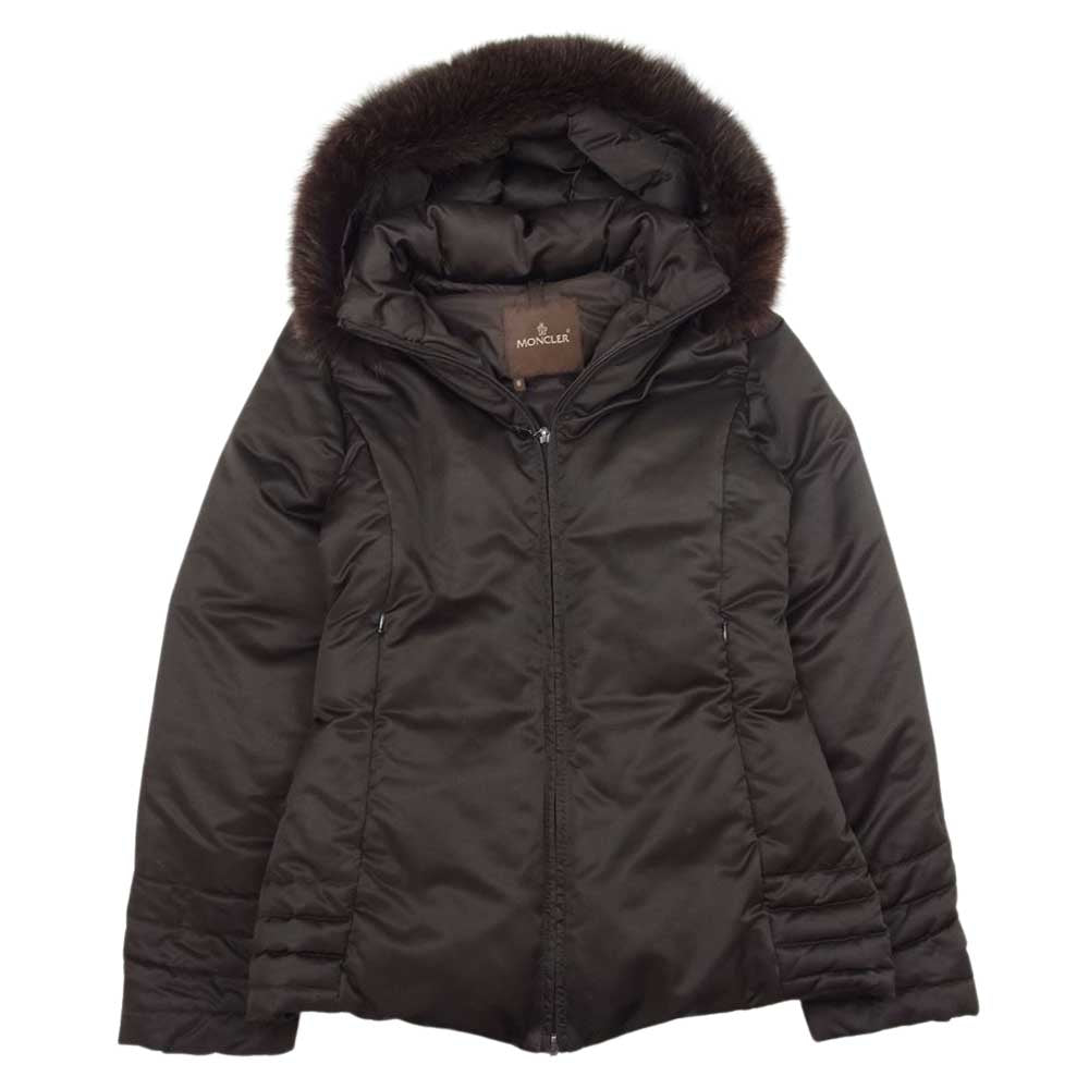 MONCLER モンクレール 茶タグ リアルファー ロング ダウン ジャケット  ブラウン系【中古】