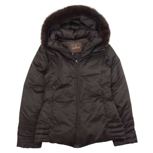 MONCLER モンクレール 茶タグ リアルファー ロング ダウン ジャケット  ブラウン系【中古】