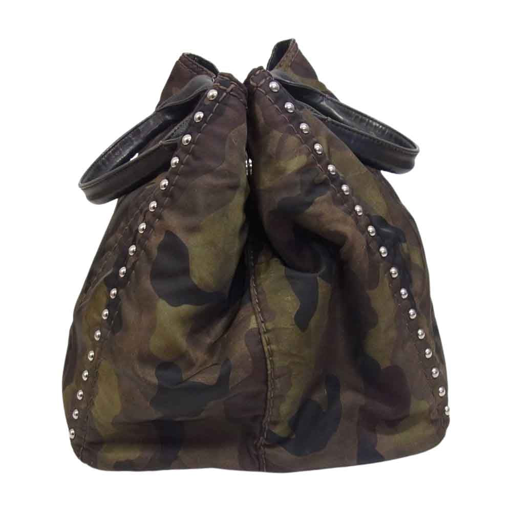 PRADA プラダ BR4557 サイドスタッズ カモフラ柄 ナイロン レザー トート バッグ カーキ系【中古】