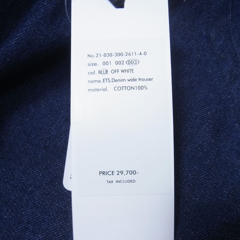 イーティーエスマテリオ 21-030-300-2611-4-0 DENIM WIDE TROUSER デニム ワイド トラウザー パンツ インディゴブルー系 3【美品】【中古】