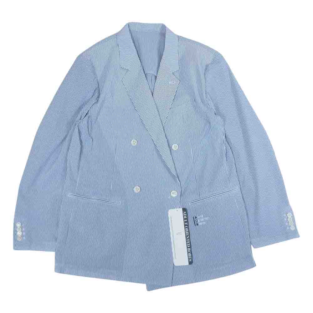 アダルト オリエンテッド ローブス 22SS 22AOR-3-JK-007 Tropic Of Capricorn ロゴ刺繍 シアサッカー ストライプ オーバーサイズ ダブルブレスト ジャケット ネイビー系 4【極上美品】【中古】