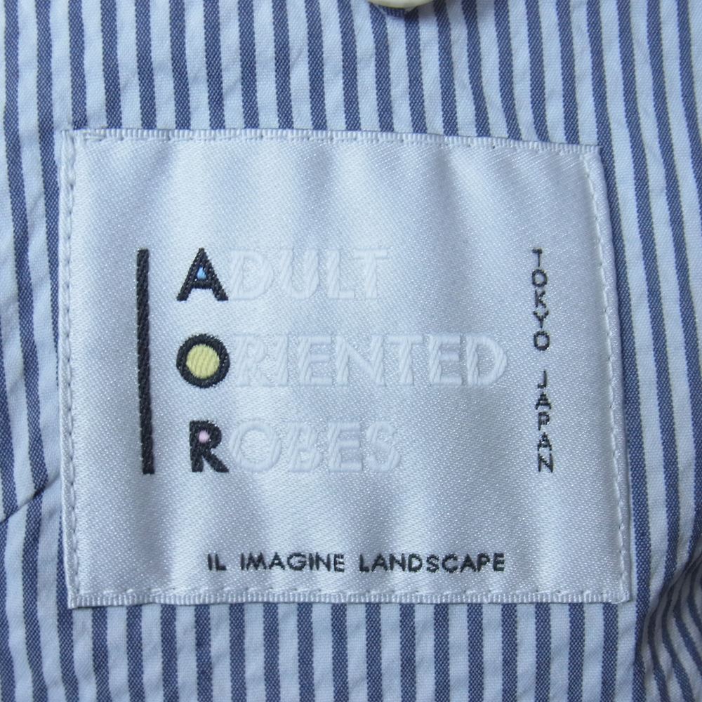 アダルト オリエンテッド ローブス 22SS 22AOR-3-JK-007 Tropic Of Capricorn ロゴ刺繍 シアサッカー ストライプ オーバーサイズ ダブルブレスト ジャケット ネイビー系 4【極上美品】【中古】