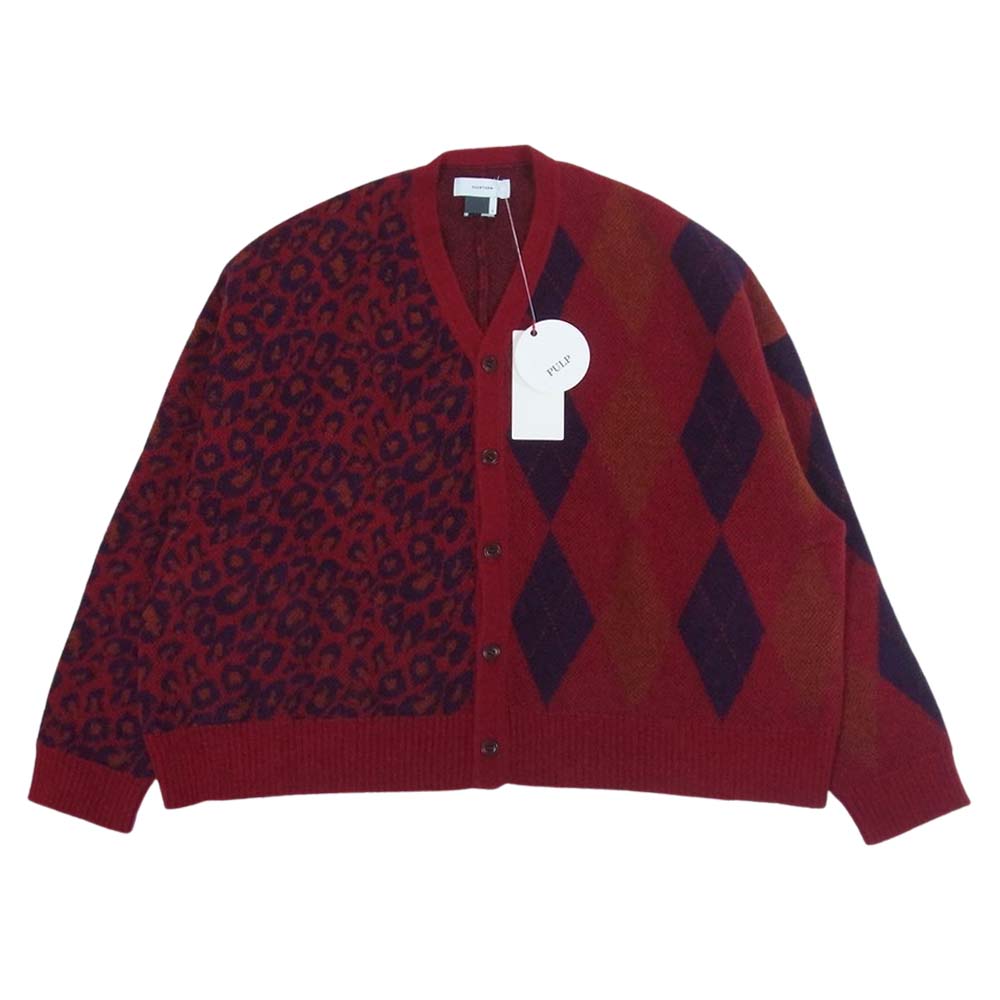 ファセッタズム 19AW PIPPA-KN-U05 LEOPARD ARGYLE MOHAIR CARDIGAN モヘア レオパード アーガイル 切替 カーディガン レッド系 5【美品】【中古】