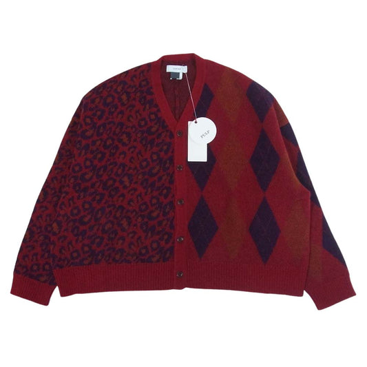 ファセッタズム 19AW PIPPA-KN-U05 LEOPARD ARGYLE MOHAIR CARDIGAN モヘア レオパード アーガイル 切替 カーディガン レッド系 5【美品】【中古】