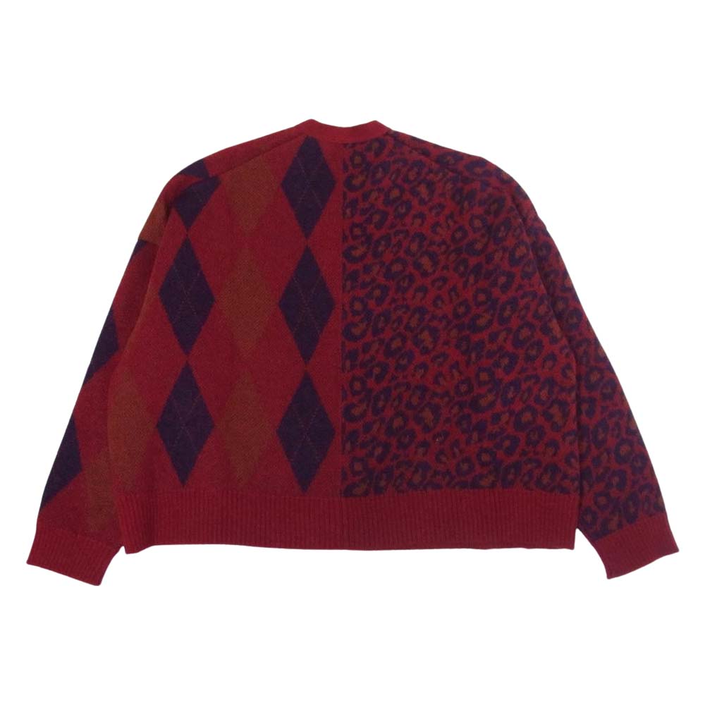 ファセッタズム 19AW PIPPA-KN-U05 LEOPARD ARGYLE MOHAIR CARDIGAN モヘア レオパード アーガイル 切替 カーディガン レッド系 5【美品】【中古】