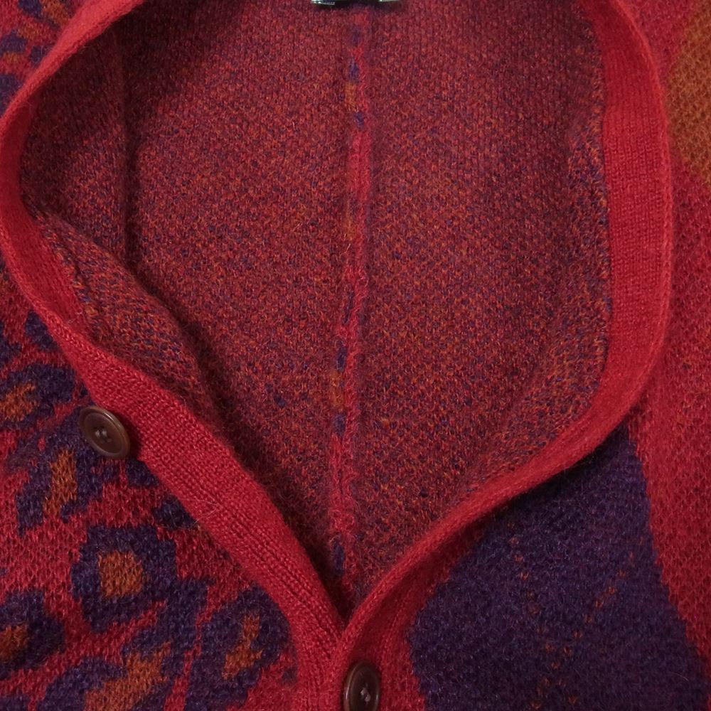 ファセッタズム 19AW PIPPA-KN-U05 LEOPARD ARGYLE MOHAIR CARDIGAN モヘア レオパード アーガイル 切替 カーディガン レッド系 5【美品】【中古】
