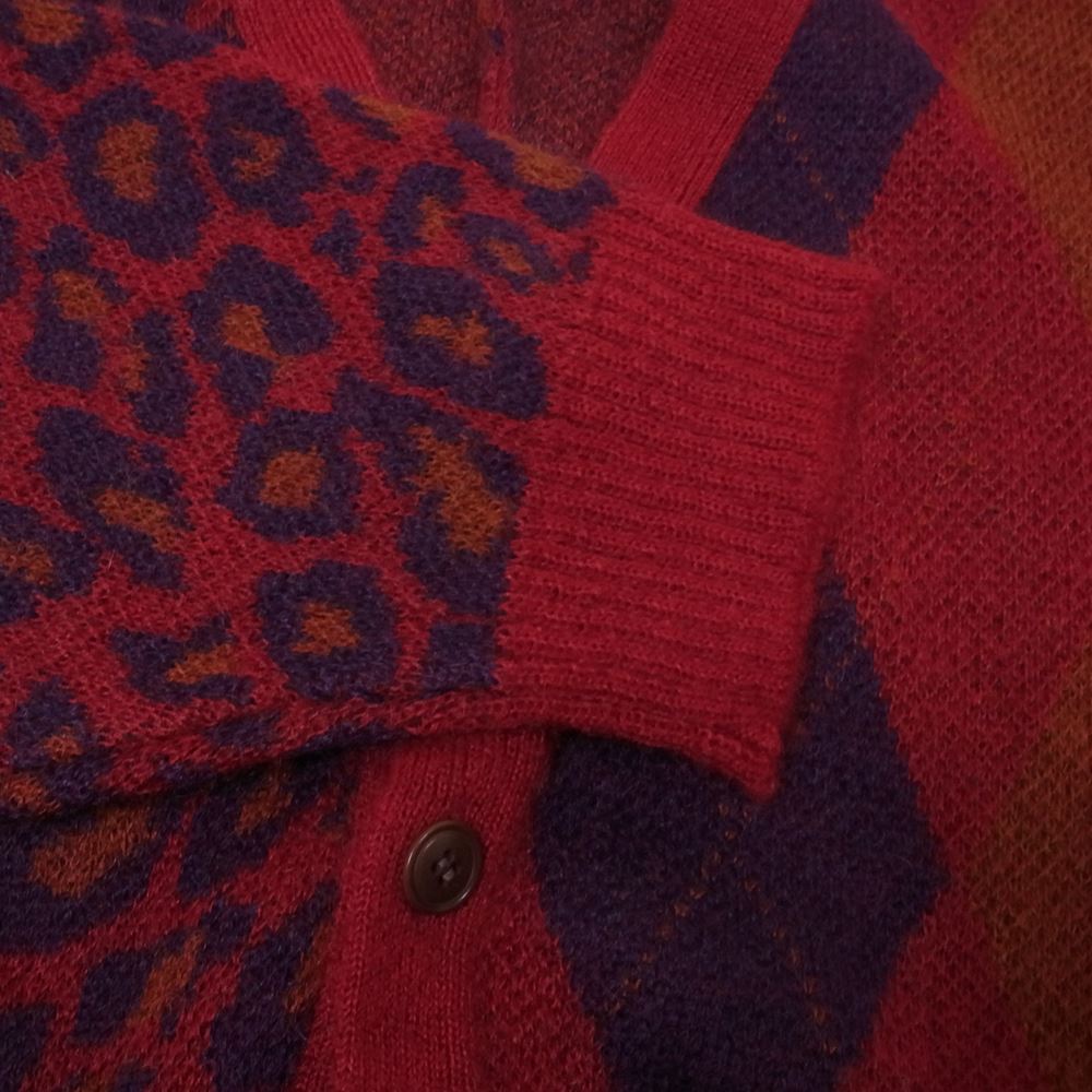 ファセッタズム 19AW PIPPA-KN-U05 LEOPARD ARGYLE MOHAIR CARDIGAN モヘア レオパード アーガイル 切替 カーディガン レッド系 5【美品】【中古】