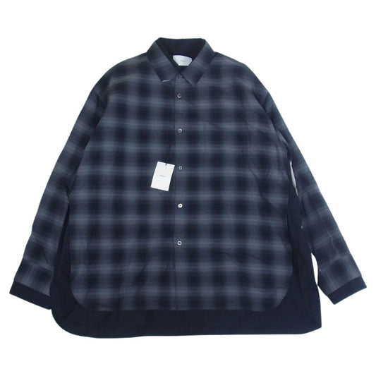 シュタイン 22SS ST.382-2 OVERSIZED LAYERED SHIRT オーバーサイズ レイヤード レーヨン混 オンブレチェック 長袖 シャツ ブラック系 M【美品】【中古】