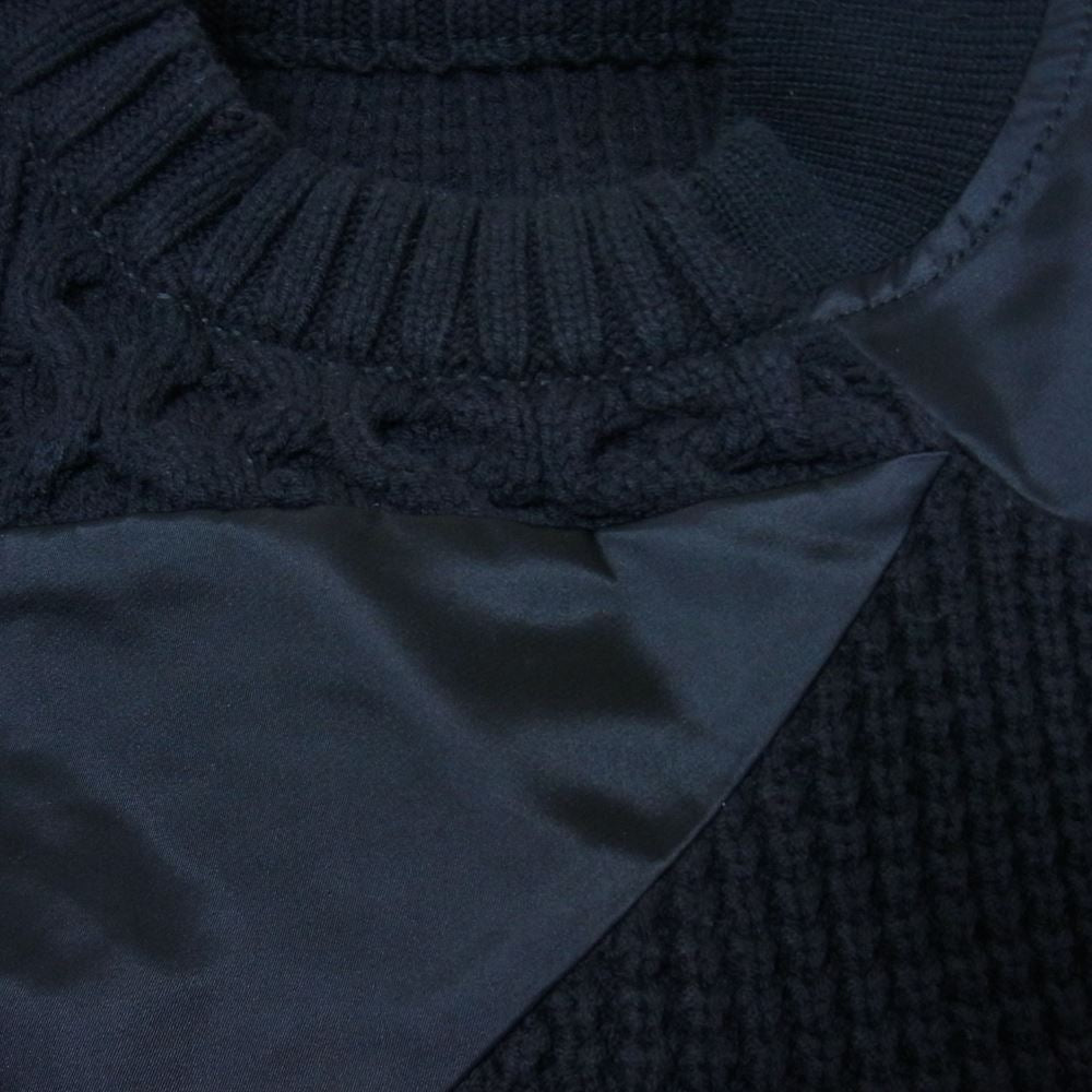 Sacai サカイ 21SS 21-02452M Hank Willis Thomas ハンク ウィリス トーマス 異素材切替 パッチワーク ロゴ刺繍 ケーブル ニット セーター ブラック系 2【美品】【中古】