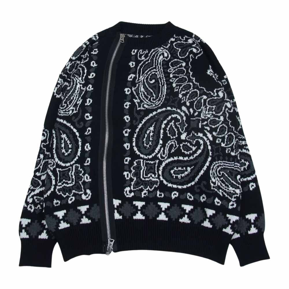 Sacai サカイ 22SS 22-02694M Bandana Knit Blouson バンダナ ジップデザイン ウール ニット ブルゾン ブラック系 2【美品】【中古】