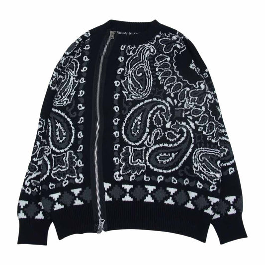Sacai サカイ 22SS 22-02694M Bandana Knit Blouson バンダナ ジップデザイン ウール ニット ブルゾン ブラック系 2【美品】【中古】