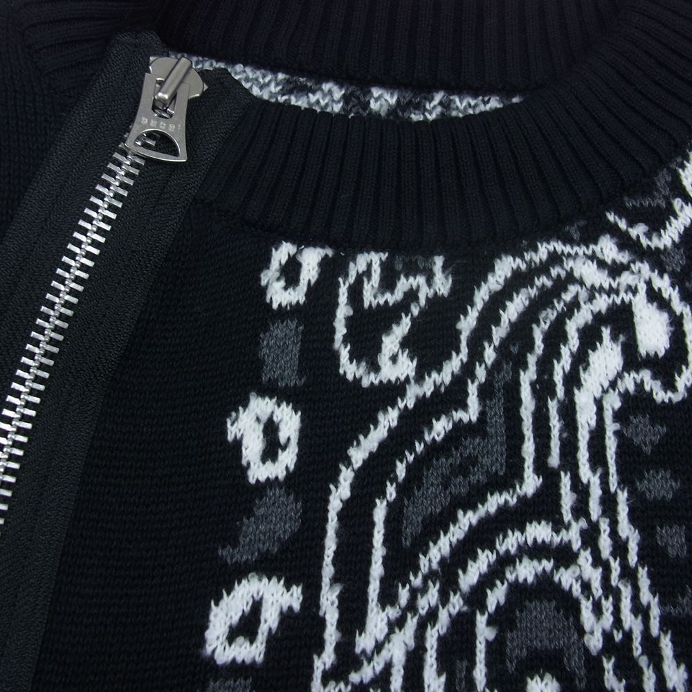 Sacai サカイ 22SS 22-02694M Bandana Knit Blouson バンダナ ジップデザイン ウール ニット ブルゾン ブラック系 ホワイト系 グレー系 2【中古】 Sacai サカイ 22SS 22-02694M Bandana Knit Blouson バンダナ ジップ