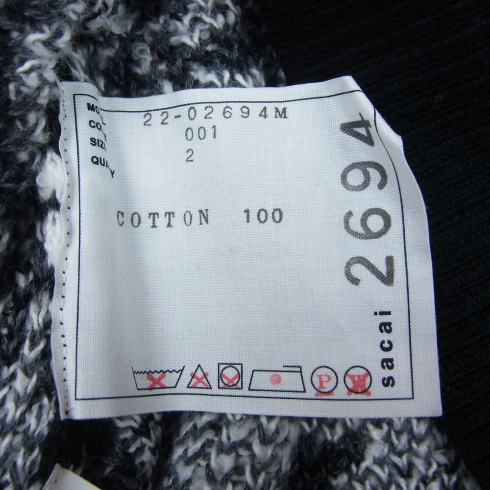 Sacai サカイ 22SS 22-02694M Bandana Knit Blouson バンダナ ジップデザイン ウール ニット ブルゾン ブラック系 ホワイト系 グレー系 2【中古】 Sacai サカイ 22SS 22-02694M Bandana Knit Blouson バンダナ ジップ