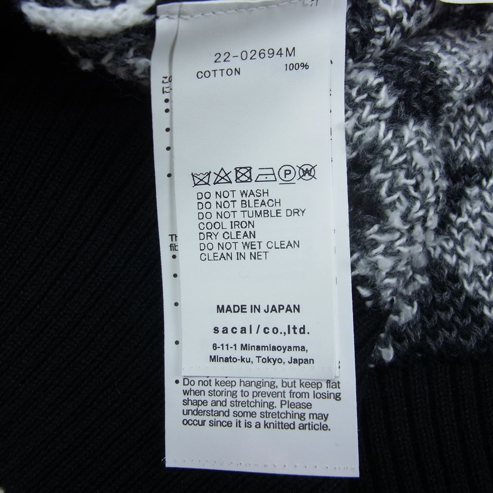 Sacai サカイ 22SS 22-02694M Bandana Knit Blouson バンダナ ジップデザイン ウール ニット ブルゾン ブラック系 2【美品】【中古】