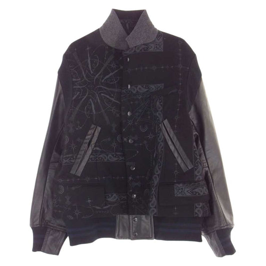 Sacai サカイ 20AW 20-02328M Dr Woo ドクターウー Bandana print Blouson 袖レザー切替 バンダナ タトゥー プリント ウール ブルゾン スタジャン ブラック系 2【中古】