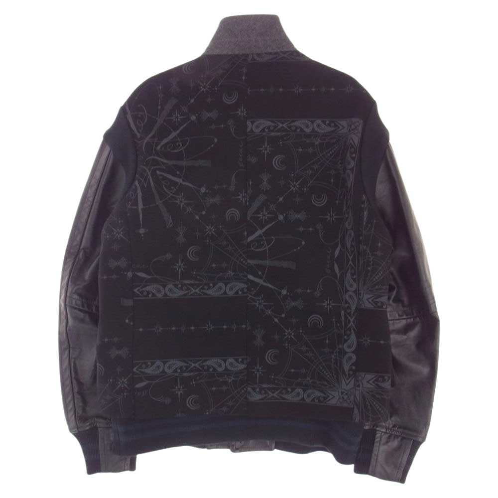 Sacai サカイ 20AW 20-02328M Dr Woo ドクターウー Bandana print Blouson 袖レザー切替 バンダナ タトゥー プリント ウール ブルゾン スタジャン ブラック系 2【中古】