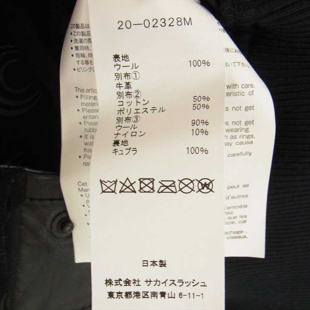 Sacai サカイ 20AW 20-02328M Dr Woo ドクターウー Bandana print Blouson 袖レザー切替 バンダナ タトゥー プリント ウール ブルゾン スタジャン ブラック系 2【中古】
