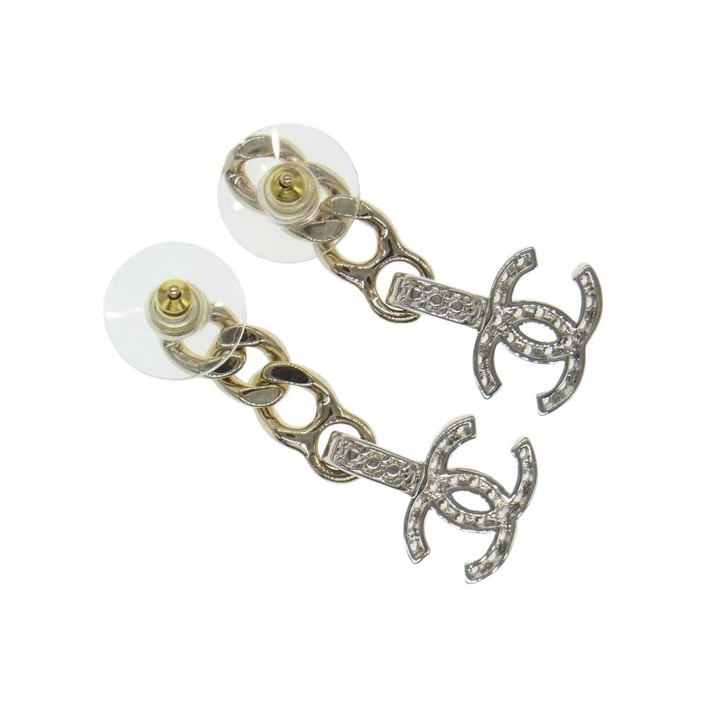CHANEL シャネル B22S ココマーク ラインストーン ピアス シルバー系 ゴールド系【中古】