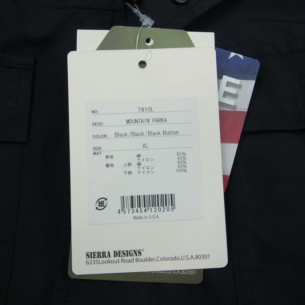 SIERRA DESIGNS シエラデザイン  7910J Made in USA 60/40クロス ロクヨン JACKET マウンテンパーカー Mountain Parka ブラック系 XL【中古】