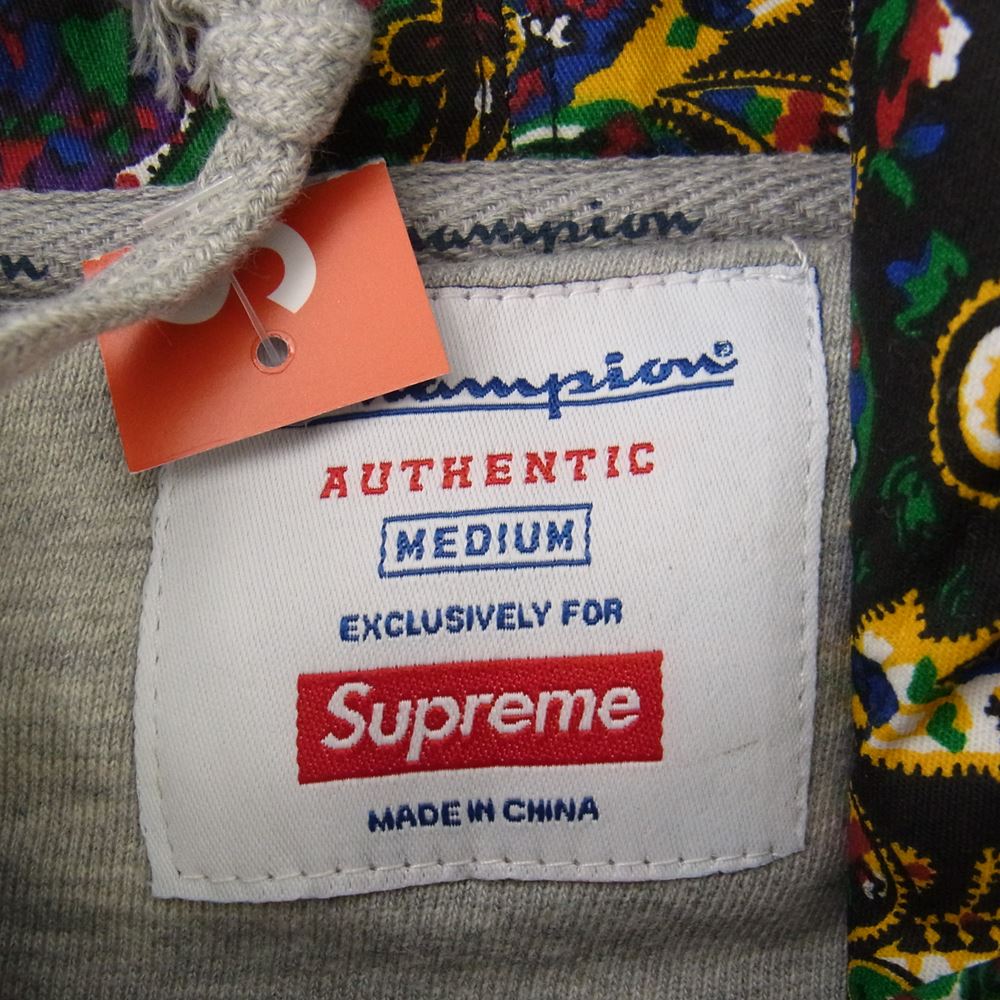 Supreme シュプリーム 13AW Champion Pullover Foodie チャンピオン コラボ ペイズリー スウェット パーカー  グレー系 M【美品】【中古】