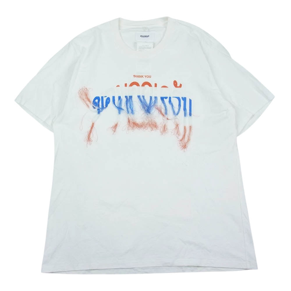ダブレット 20AW 20AW36CS166  THANK YOU FRINGE EMBROIDERY T-SHIRT 刺繍 フリンジ  Tシャツ ホワイト系 L【中古】