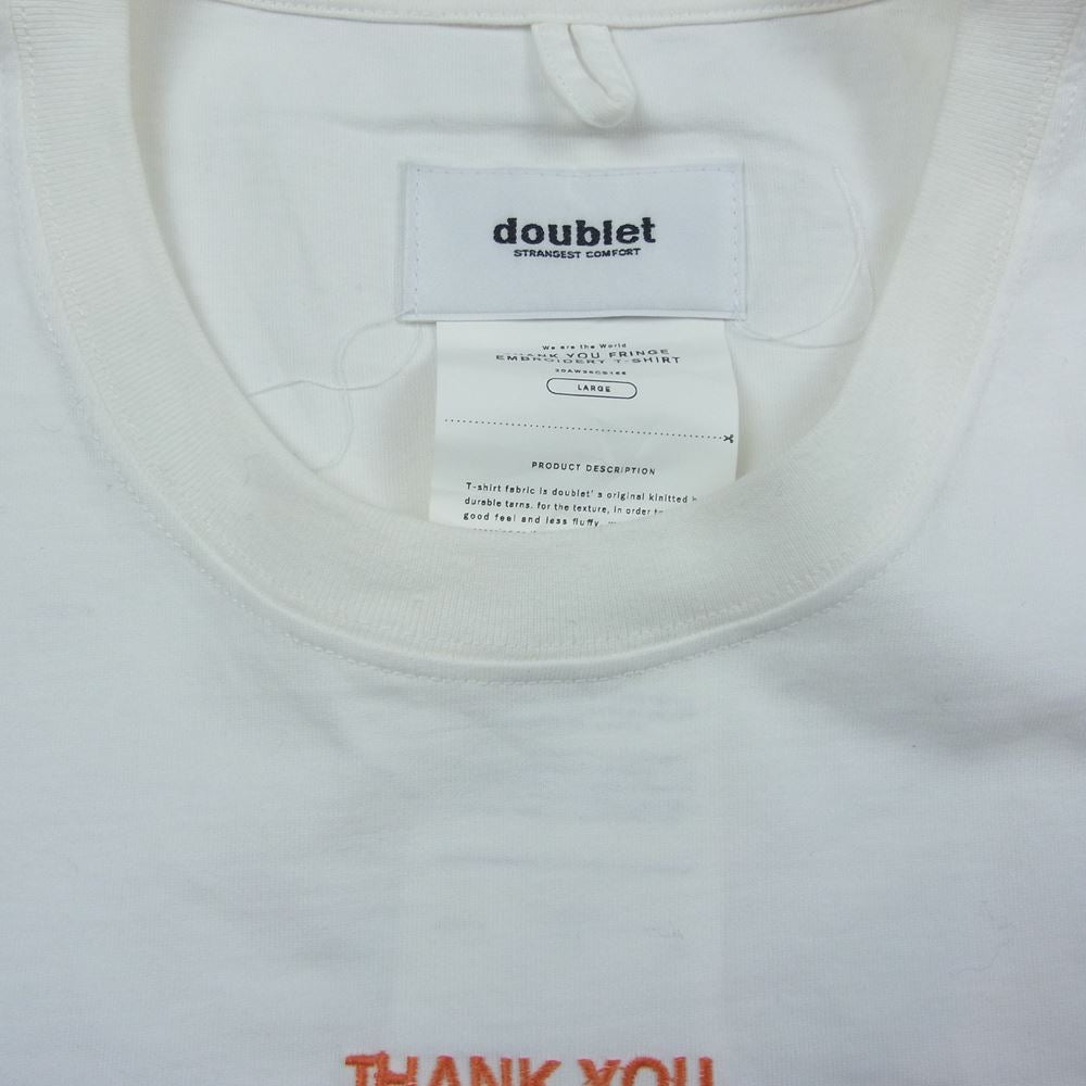 ダブレット 20AW 20AW36CS166  THANK YOU FRINGE EMBROIDERY T-SHIRT 刺繍 フリンジ  Tシャツ ホワイト系 L【中古】