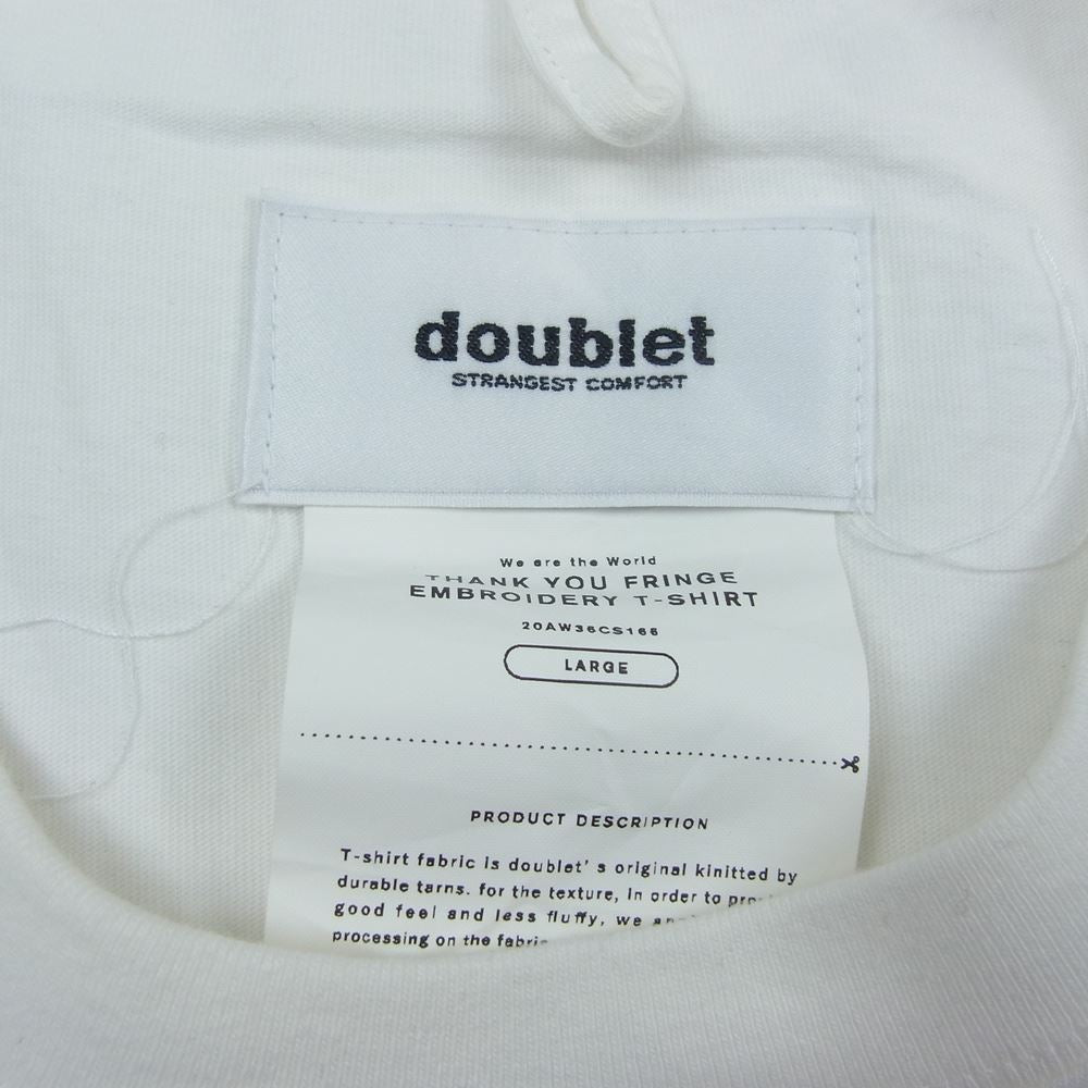 ダブレット 20AW 20AW36CS166  THANK YOU FRINGE EMBROIDERY T-SHIRT 刺繍 フリンジ  Tシャツ ホワイト系 L【中古】
