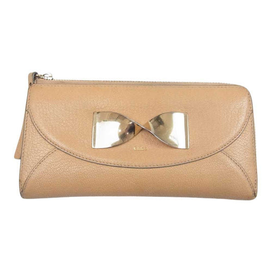 Chloe クロエ 3P0762 TWISTED BOW ツイステッドボウ ラウンドジップ ウォレット ベージュ系【中古】