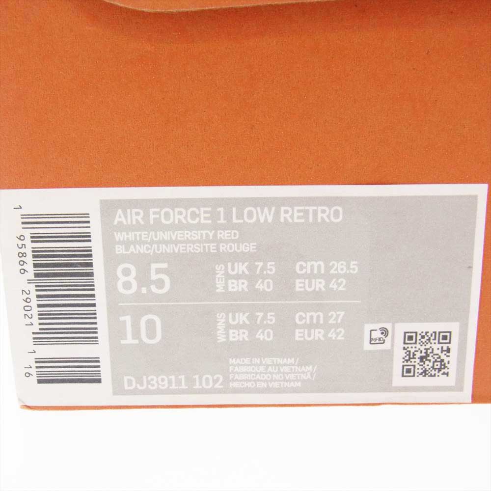 NIKE ナイキ DJ3911-102 AIR FORCE 1 LOW RETRO WHITE UNIVERSITY RED-GUM YELLOW エアフォース1 レトロ ホワイト系 レッド系 26.5cm【新古品】【未使用】【中古】