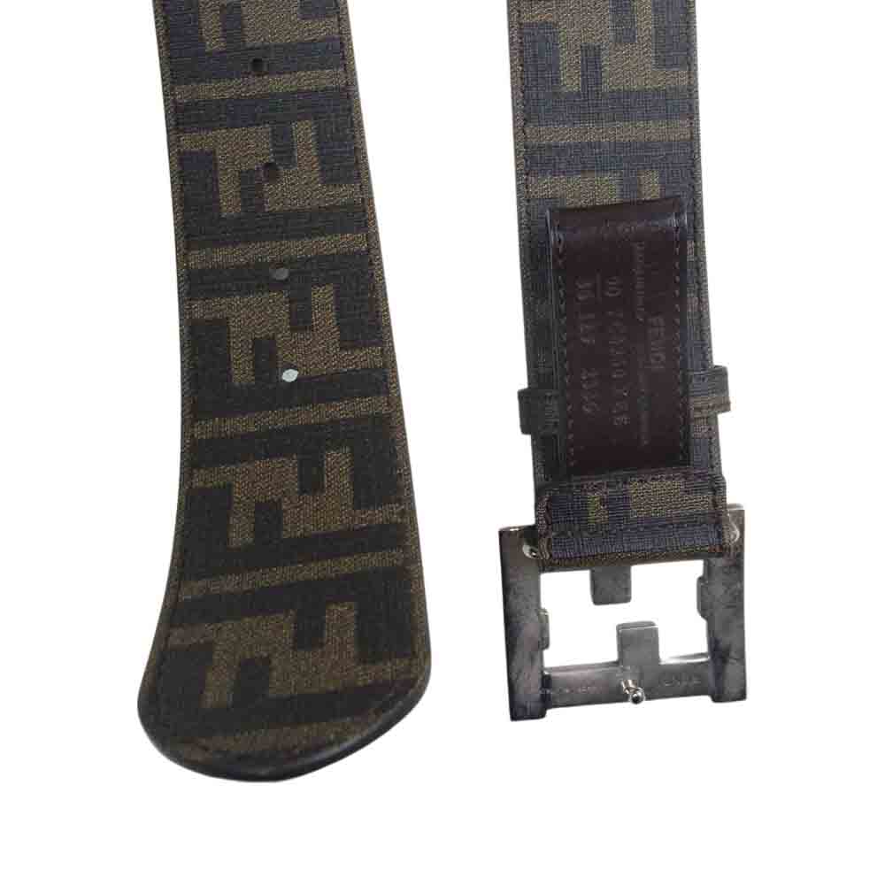 FENDI フェンディ 7C0250-XEE COLLEGE BELT ズッカ柄 レザー ベルト バックル ブラウン系 90/86【中古】