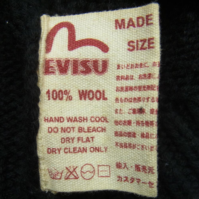 EVISU エヴィス カウチン ニット パーカー ウール 中国製 ブラック系
