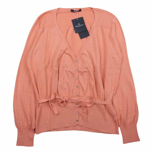 Aquascutum アクアスキュータム ベルト付き コットン カーディガン ピンク系 11【新古品】【未使用】【中古】