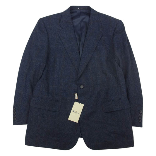 Aquascutum アクアスキュータム チェック柄 ウール 2B テーラードジャケット ネイビー系 96/86/170【極上美品】【中古】