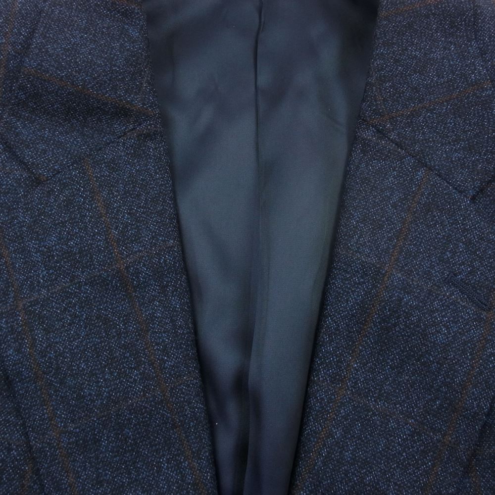 Aquascutum アクアスキュータム チェック柄 ウール 2B テーラードジャケット ネイビー系 96/86/170【極上美品】【中古】